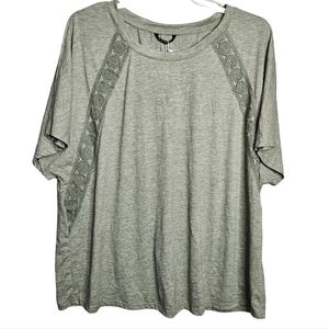 BloomChic Women's Heather Green Dolman Sleeve Crochet Detail Blouse Tshirt NWT